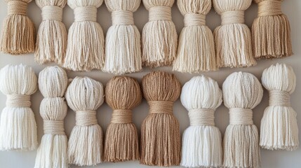 Aufkleber - Handmade tassels crafted from natural linen exhibit an array of earthy colors, showcasing their texture and design. Perfect for enhancing various artistic endeavors and decorations