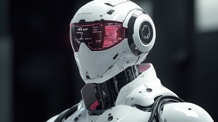 Aufkleber - Futuristic humanoid robot portrait showcasing advanced technology and sleek design, emphasizing innovation and artificial intelligence in modern robotics.