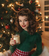 © Zita Stankova - A pin-up style woman holding a glass of milk at the Christmas tree