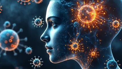 Aufkleber - Artificial Intelligence and Virus Interaction in a 4K Visual Representation