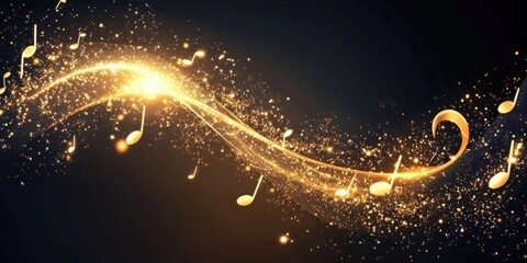 Wall Mural - A captivating display of musical notes surrounded by luminous waves.