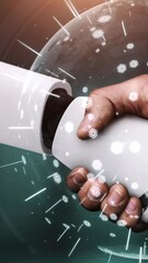 Poster - 3D rendering hominoid robot handshake to collaborate future technology development by AI thinking brain, artificial intelligence and machine learning process for 4th industrial revolution.