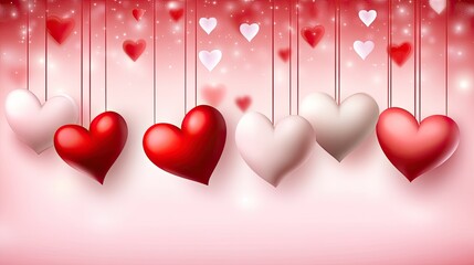Poster - Light pink and red gradient background with soft floating hearts and bokeh effects for Valentine's Day
