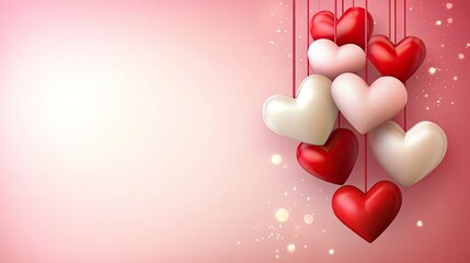 Poster - Light pink and red gradient background with soft floating hearts and bokeh effects for Valentine's Day