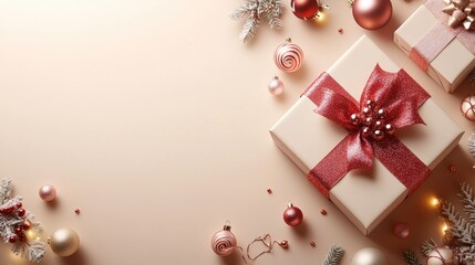 Poster - Sophisticated Christmas card with a clean, minimal design, soft pastel accents, and subtle holiday icons, creating an inviting seasonal look.