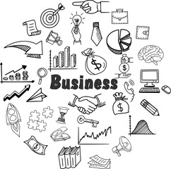 Poster - business line art doodle hand drawn in circle shape vector isolated