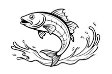 Line art of a fish leaping out of the water. Vector illustration 