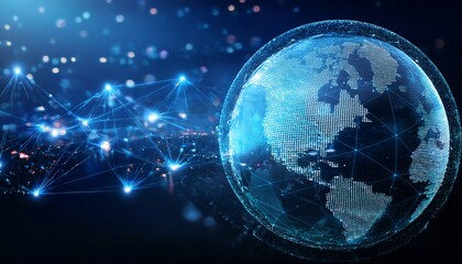Poster - A digital representation of Earth interconnected by glowing network lines, symbolizing global communication and technology.