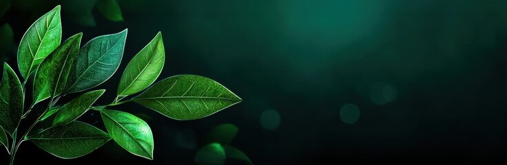 Poster - A vibrant arrangement of lush green leaves against a dark background, evoking a sense of nature and tranquility.