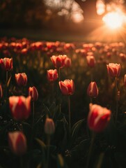 Wall Mural - Tulips at sunset