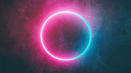 Poster - A futuristic glowing neon circle with vibrant pink and blue hues against a textured dark background, radiating modern energy.