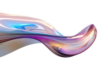 Poster - A retrofuturistic abstract shape composed of flowing, amorphous contours with iridescent highlights, integrated with swirling wire-like elements that create a dynamic visual effect.