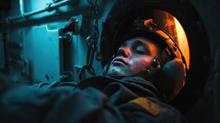 Poster - A sailor struggling to stay awake during their night watch shift fighting exhaustion and mental fatigue to ensure the safety of their ship and crew.