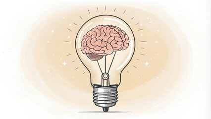 Wall Mural - Creative concept of a brain inside a light bulb