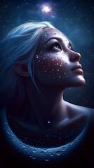 Wall Mural - Celestial Woman Mystical Moonlit Portrait with Stardust