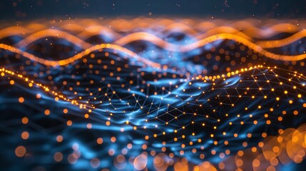 Poster - Flowing wave of dots form an abstract background
