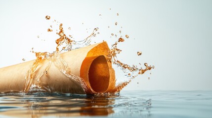 Aufkleber - A vibrant splash of water erupts from a rolled object, creating dynamic movement against a calm backdrop.