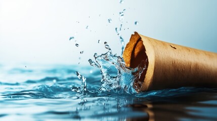 Aufkleber - A rolled parchment lies partially submerged in water, creating ripples and splashes, capturing a moment of interaction between paper and liquid.