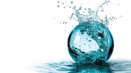 Aufkleber - A vibrant splash of water encapsulated in a clear sphere, showcasing dynamic motion and fluidity against a simple white backdrop.