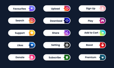 Wall Mural - web buttons collection in gradient style design. favourites, upload, sign up, search, download, play