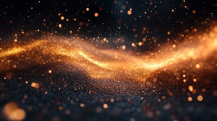Wall Mural - Abstract gold glitter wave on dark background.