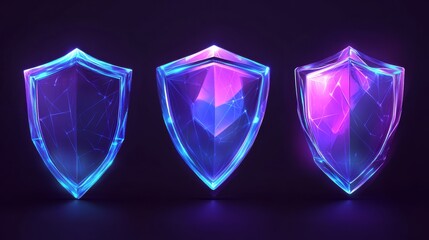 Poster - Futuristic digital shields abstract background graphic design high-tech environment close-up view cybersecurity concept