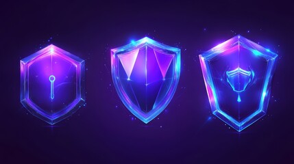 Poster - Digital security shields virtual realm graphic design futuristic environment close-up view cyber protection concepts