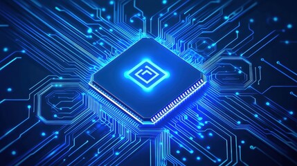 Poster - Innovative technology concept computer circuit digital art blue environment close-up view futuristic design for seo impact