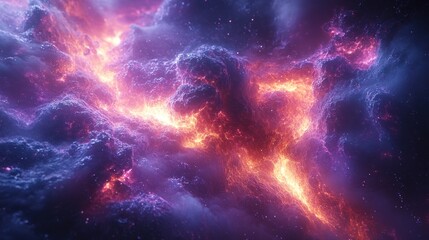 Wall Mural - Fiery purple and orange nebula with glowing gas clouds and cosmic dust.