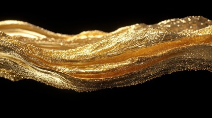 Wall Mural - Abstract gold wave flowing on black background.