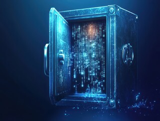 Fototapete - A Futuristic Safe Opening with Streams of Digital Data Flowing Out, Representing Security and Data Protection Concepts in a High-Tech Environment