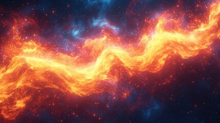 Wall Mural - Abstract fiery nebula swirling in space with blue and orange hues.