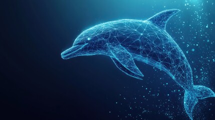 Poster - Digital dolphin swimming through ocean waters 3d illustration underwater environment futuristic concept