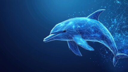 Poster - Dolphin swimming gracefully in a digital ocean landscape technology art futuristic environment visual concept