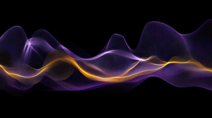 Wall Mural - Abstract purple and gold wave flowing on black background.