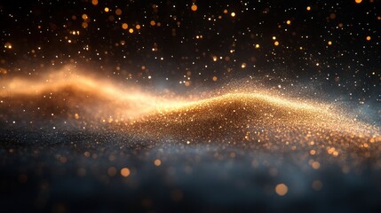 Wall Mural - abstract gold glittering particles wave on dark background.