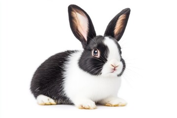 Cute black and white rabbit big ears fluffy fur white chest black nose curious expression