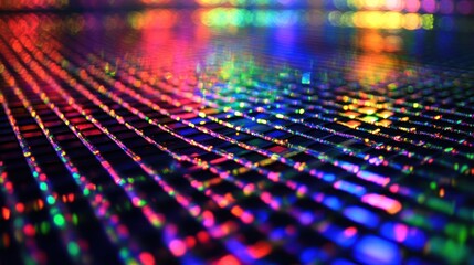 Wall Mural - Abstract colorful grid pattern with vibrant bokeh lights.