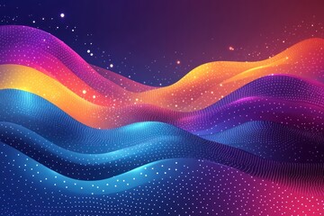 Wall Mural - Abstract colorful wavy background with glowing particles.