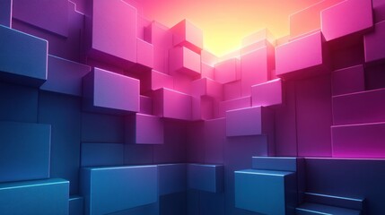 Wall Mural - Abstract vibrant pink and blue cube background.