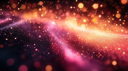 Canvas Print - Abstract glowing particles wave background with bokeh lights.