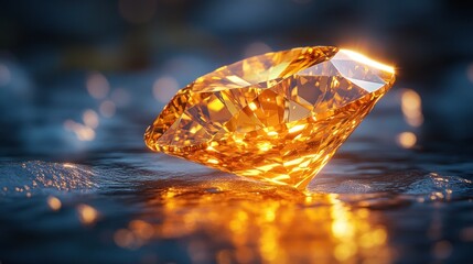 Canvas Print - Glowing amber gemstone on dark surface.