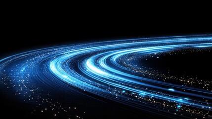 Wall Mural - Abstract blue light trails forming a circular motion on a black background.