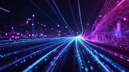 Poster - Dynamic digital flow visualization abstract space graphic design futuristic environment bird's eye view technology concept