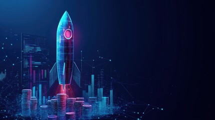 Poster - Innovative rocket launching for cryptocurrency growth digital space infographic futuristic environment digital perspective