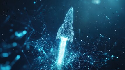 Poster - Rocket launch simulation virtual space digital animation futuristic environment 3d perspective innovation in technology
