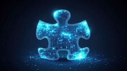 Poster - Digital puzzle piece glowing in dark virtual space 3d visualization tech concept futuristic environment