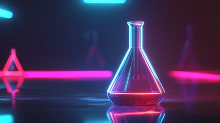 chemical experiment laboratory neon lighting scientific environment close-up view abstract concept f