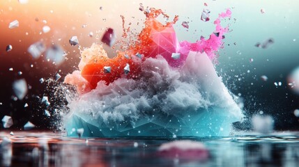 Poster - Explosive colorful water splash art abstract environment digital artwork vibrant atmosphere creative concept for visual impact