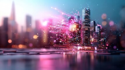 Poster - Dynamic cityscape visualization urban environment digital art futuristic perspective technology concept for innovation